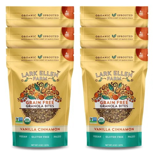 Vista 12 de Lark Ellen - Mordeduras sin granos Vanilla Cinnamon, Cacao Cherry, and Berrylicious sprouted grain-free clusters, Certified Organic, Vegan