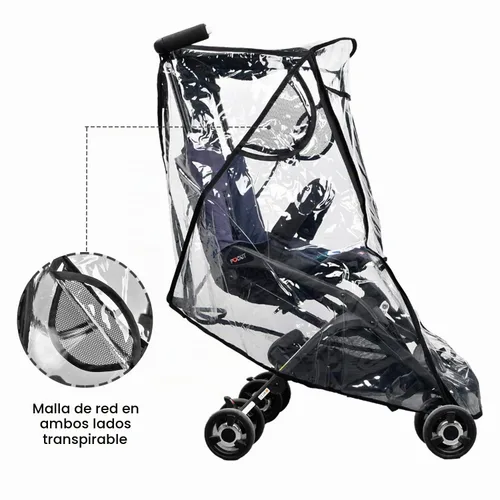 Vista 6 de Funda de lluvia para cochecito, protector universal negro transparente de viaje para bebé, protección al aire libre, cubierta de plástico