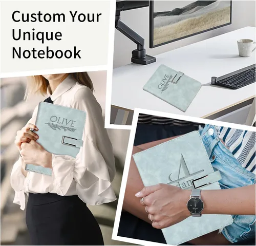 Vista 7 de Cuaderno de cuero con nombre personalizado con hebilla magnética, cuadernos personalizados para mujeres, regalos del día de la madre para abuela
