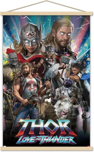 Vista 16 de Trends International Marvel Thor: Love and Thunder - Póster de pared increíble, 14.725 x 22.375 pulgadas, versión enmarcada de madera de granero