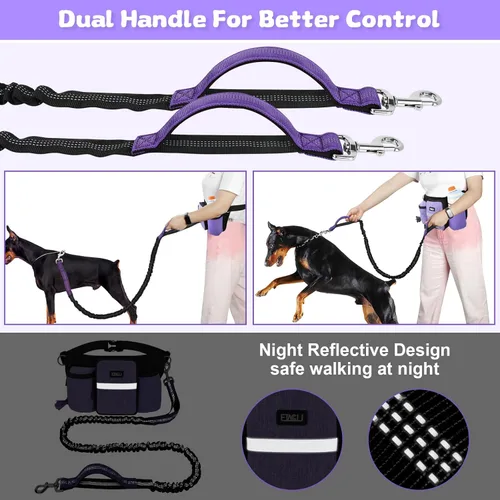 Vista 5 de ETACCU Correa de perro resistente manos libres con bolsa de cremallera cinturón para perros grandes y medianos para correr, caminar, trotar