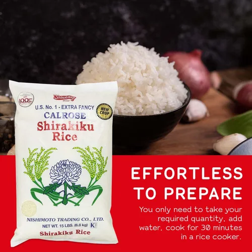 Vista 5 de SHIRAKIKU Calrose Rice - Arroz blanco de grano medio, arroz molido sin cocer japonés de alta calidad, bajo en calorías, perfecto para auténtica
