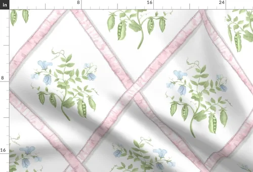 Vista 3 de Spoonflower Tela - Cintas de enrejado rosa planta de guisante azul verde Grandmillenial impreso en tela de gasa Fat Quarter - Costura de ropa