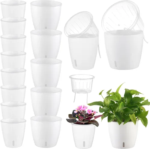 Vista 15 de Macetas de riego automático para plantas de interior, paquete de 16 macetas de riego automático con orificios de drenaje, macetas pequeñas
