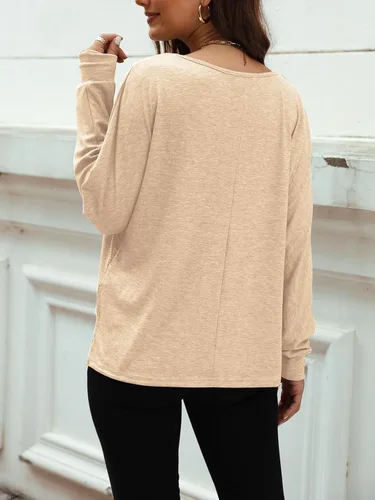 Vista 5 de Blusas de manga larga con cuello en V para mujer, blusas de gran tamaño con mangas de encaje sueltas de moda, estilo casual, para otoño