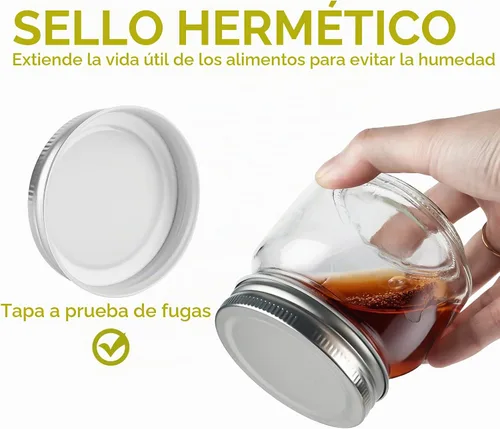 Vista 3 de Tarros Mason de 8 onzas con tapas, paquete de 4 tarros pequeños de vidrio de boca regular
