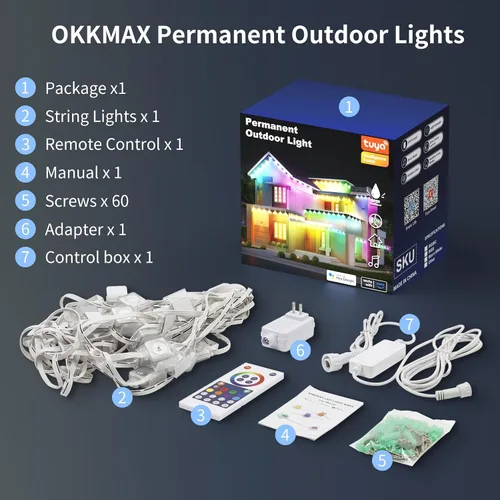 Vista 6 de Luces permanentes para exteriores de 50 pies con 30 LED, IP68 impermeable inteligente RGB+IC LED de Navidad con 75 modos de escena, luces navideñas