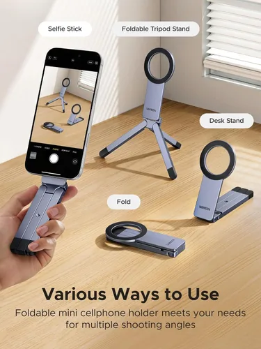 Vista 4 de UGREEN Soporte magnético ajustable para teléfono Magsafe Trípode giratorio de 360° para puerto de tornillo de 1/4 pulgadas, compatible con iPhone 17