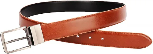 Vista 4 de thuizen Cinturón reversible de cuero genuino hecho a mano para hombre, color marrón