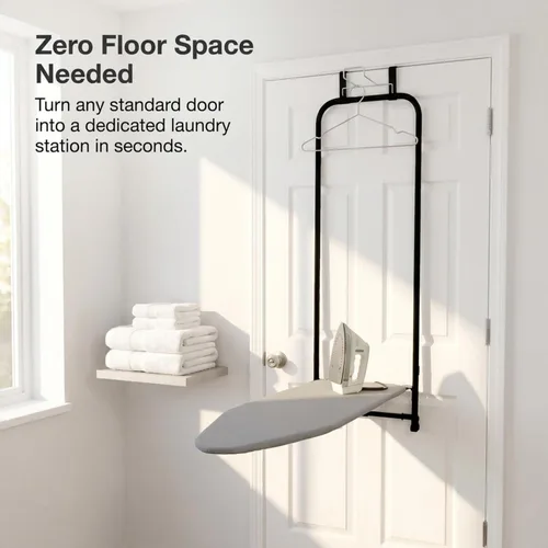 Vista 3 de Household Essentials Tabla de planchar sobre la puerta, cierre automático, delgada y compacta, perfecta para espacios pequeños, incluye cubierta