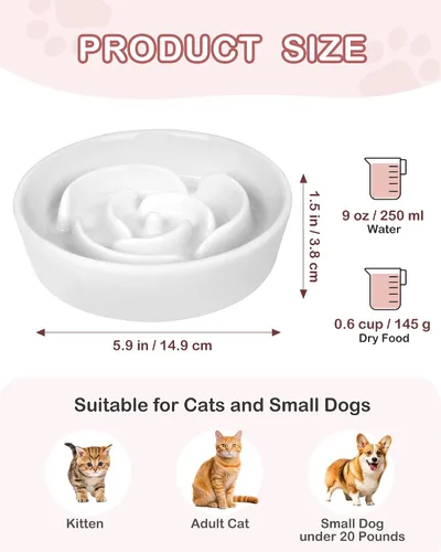 Vista 9 de TRUVIC Cuencos de alimentación lenta de cerámica para perros de raza pequeña, tazón de alimentación lenta de 0.6 tazas para gatos que comen rápido