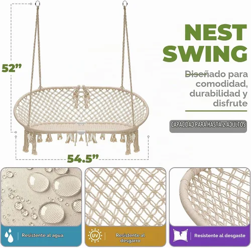 Vista 3 de Sorbus Silla Hamaca de Macramé Banco Columpio Colgante, Perfecta para Interior, Exterior, Dormitorio de Chicas Adolescentes, Hogar, Habitación