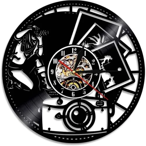 Vista 8 de Fotografía Disco de vinilo Reloj de pared Decoración del hogar Obturador Lente Cámara de película Digital Retro Sesión de fotos Arte Fotógrafo Reloj