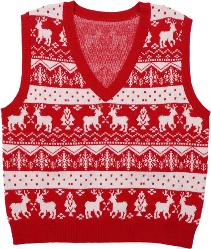 Vista 2 de JULYCLO Chalecos de Navidad para mujer, suéter feo de Navidad, de punto con reno, informal, sin mangas, sin mangas