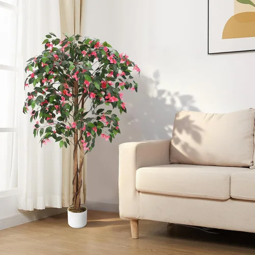 Vista 5 de GarveeHome Árbol de buganvilla artificial de 5 pies, planta de buganvilla de seda sintética con maceta, decoración interior y exterior, planta