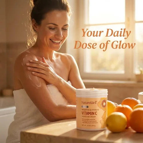 Vista 5 de NATURE WELL Crema hidratante iluminadora con vitamina C – Loción hidratante facial y corporal con aceite de coco, ayuda a mejorar el tono desigual