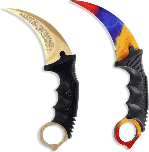 Vista 10 de Karambit - Cuchillo táctico de hoja fija, 2 piezas de acero inoxidable para exteriores, cuchillo de caza con funda y cable, adecuado