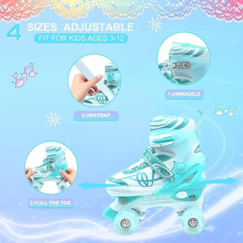 Vista 3 de Patines para niños y niñas con detalles de purpurina, patines de diseño musical para exteriores con ruedas iluminadas, patines ajustables para niños