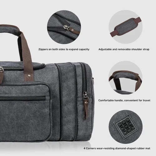 Vista 7 de Bolsa de lona expandible para hombres de viaje, bolsa de viaje para el fin de semana, bolsa de viaje para hombre, bolsa de lona para gimnasio
