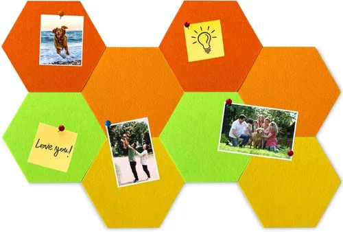 Vista 25 de 8 Piezas Azulejos Hexagonales de Tablero de Corcho de Fieltro, Autoadhesivos DIY Tablero de Anuncios Tablero de Clavijas para Oficina Escuela Hogar
