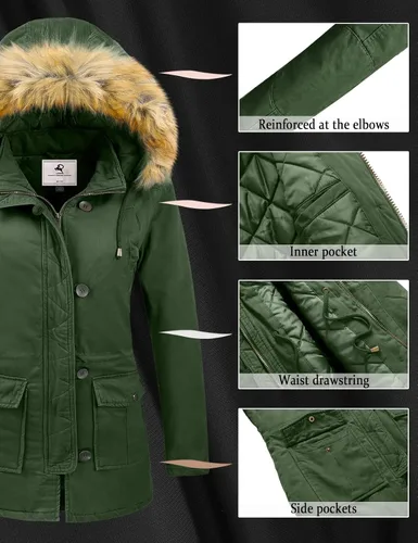 Vista 6 de Uoiuxc - Abrigo de invierno para mujer, chaqueta gruesa e inflada con capucha forrada de pelo sintético