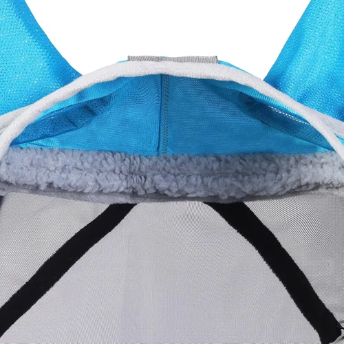 Vista 39 de Harrison Howard Máscara de mosca de caballo luminosa profesional estándar con orejas protección UV para caballo, azul y plateado, pequeño poni Azul