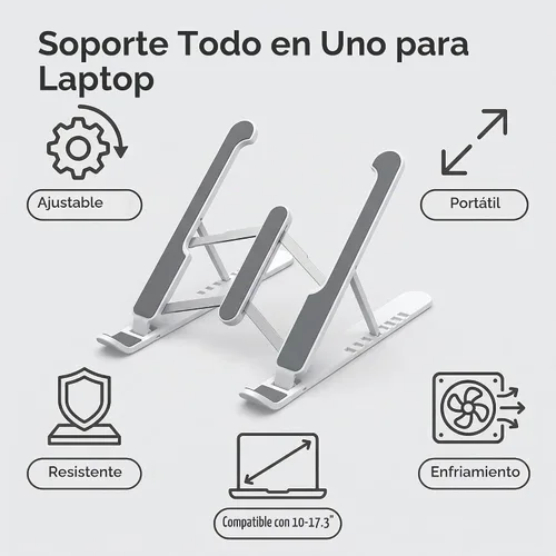 Vista 3 de Soporte ajustable para laptop para escritorio, elevador plegable y portátil, soporte ergonómico para computadora multiángulo, soporte para Blanco