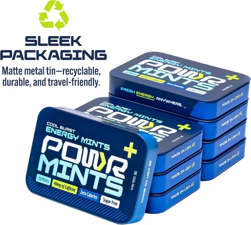 Vista 6 de POWR Mentas energéticas – 24 mentas, 40 mg de cafeína por menta, sin azúcar, cero calorías, sin aspartamo – Pre-entrenamiento, ciclismo, correr