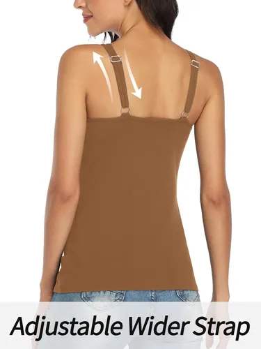 Vista 95 de V FOR CITY Camiseta sin mangas de algodón para mujer con brasier de estante ajustable con correa ancha y tirantes básicos