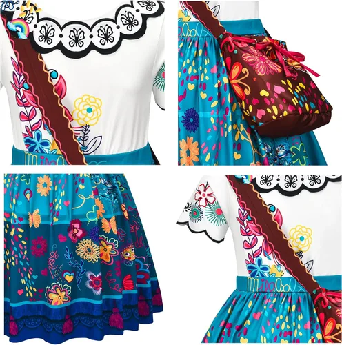 Vista 2 de Avady Encanto Dress for Girls Cosplay Mirabel Princess Birthday Halloween Christmas Party Dress Up With Full Accessories