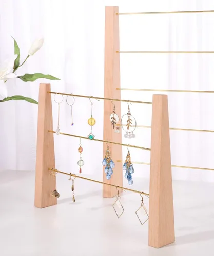 Vista 7 de GemeShou Estante organizador de joyas de haya de 5 niveles estante de almacenamiento al por menor soporte de exhibición de pendientes de madera