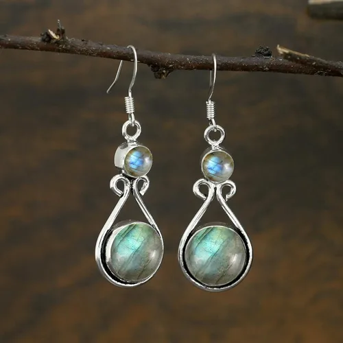 Vista 3 de Pendientes colgantes hechos a mano con piedras preciosas naturales 925, Gema, Gema