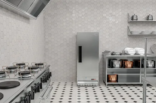 Vista 6 de KoolMore RIR-1D-SS12C Refrigerador comercial de acero inoxidable de entrada con una puerta de acceso para restaurante, café y almacenamiento