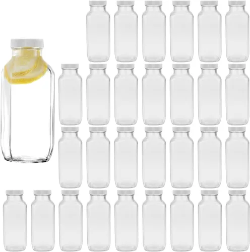 Vista 8 de Botellas de vidrio de 8 onzas, botella de agua de vidrio reutilizable con tapas herméticas, tarros de bebida vintage para batidos, kombucha, té