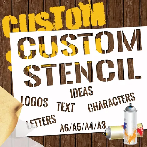 Vista 2 de Plantillas personalizadas para pintura en aerosol, personalizadas con logotipo/texto, plantillas de letras multiusos para madera, papel, tela
