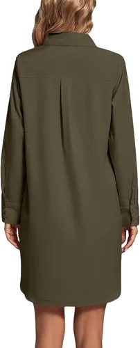 Vista 2 de LYANER Vestido camisero para mujer con cuello en V, botones, manga larga y dobladillo curvado
