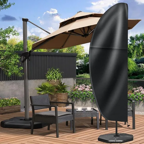 Vista 6 de Funda para sombrilla de patio para exteriores, tela Oxford 420D resistente con poste y cremallera, fácil de instalar, impermeable, resistente a