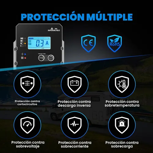 Vista 6 de LNEX Controlador de carga solar impermeable, regulador inteligente de batería de panel súper delgado 10A con pantalla LCD 12V/24V Controlador PWM