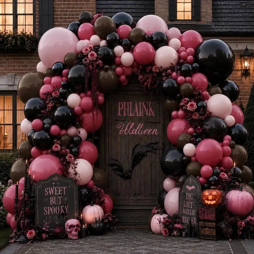 Vista 12 de Kit de arco de globos rojos y negros, guirnalda de globos con estampado de guepardo y cereza para cumpleaños, novia, baby shower, despedida de Negro