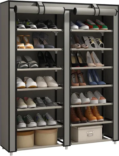 Vista 8 de JIUYOTREE Zapatero organizador de 7 niveles con cubierta a prueba de polvo, estante de armario con capacidad para hasta 28 pares para puerta, Gris