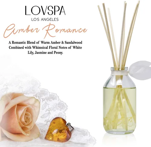 Vista 4 de Set de difusor de cañas, difusor de aceite perfumado con aroma a ámbar romántico y varillas, accesorios de fragancia para el hogar para decorar