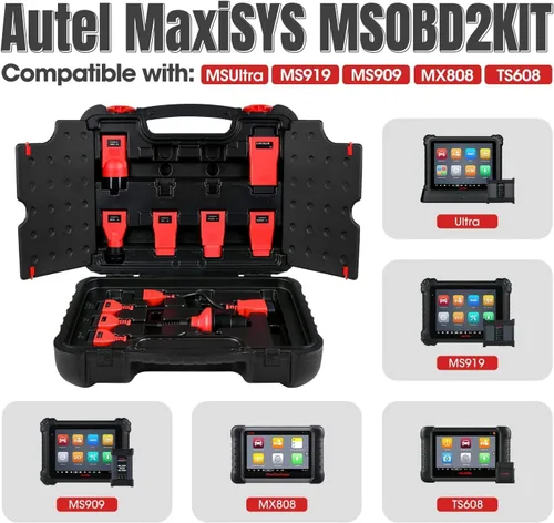 Vista 3 de Autel MaxiSys MSOBD2KIT Kit de adaptador no OBDII, 9 conectores de diagnóstico OBD con funda de transporte moldeada por soplado resistente