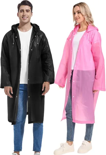Vista 128 de 2 abrigos de lluvia de Borogo para adultos, chaquetas de lluvia reutilizables para hombres y mujeres
