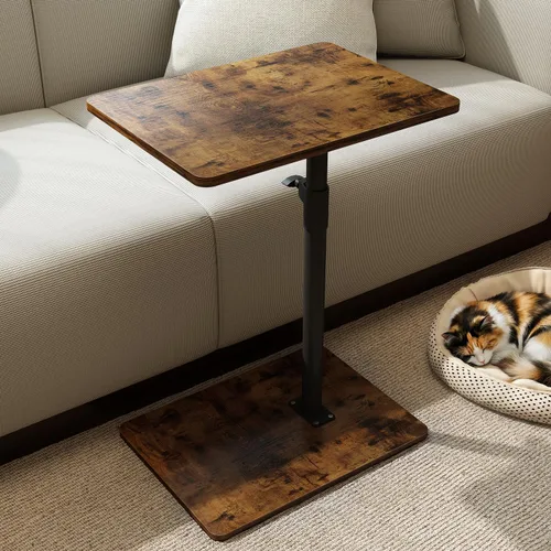 Vista 9 de YUHFERA Mesa auxiliar con bandeja para sofá - Giratoria 360°, altura ajustable, para espacios pequeños, mesa lateral para aperitivos para cama