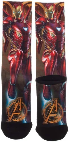 Vista 2 de Bioworld Marvel Avengers Infinity War Iron Man sublimado diseño de personajes calcetines, Iron Man