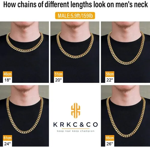 Vista 3 de KRKCCO - Cadena de eslabones cubanos de 810120551in para hombres cadena de eslabones cubanos Miami de oro de 18 quilates joyería para hombre
