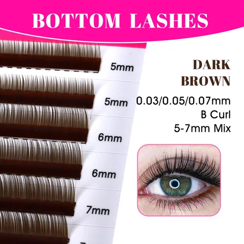 Vista 3 de TDANCE Extensiones de Pestañas Inferiores Marrón Oscuro Rizo B 5-7mm Mixtas Pestañas Inferiores 0.03/0.05/0.07mm Grosor Pestañas Inferiores