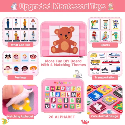 Vista 4 de HONGDDY Juguetes Montessori para niños pequeños, juguete de mesa sensorial para aprender habilidades motoras finas, libros silenciosos, juguetes