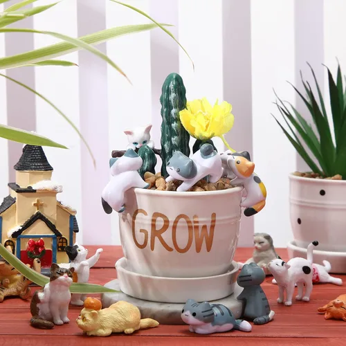 Vista 3 de Blulu 16 piezas de figuras de gato realistas de juguete encantadoras figuras de gatos mini gatos en miniatura, juguete para jardín, hogar, fiesta