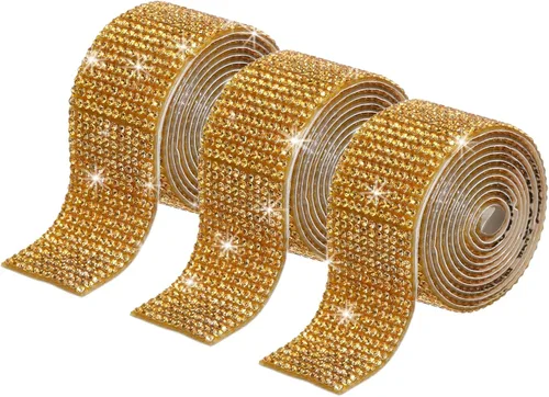Vista 37 de MECCANIXITY 3 rollos de cinta de diamantes de imitación autoadhesiva de 3 yardas y 0.315 in para proyectos de artes y manualidades, pasteles de Beige